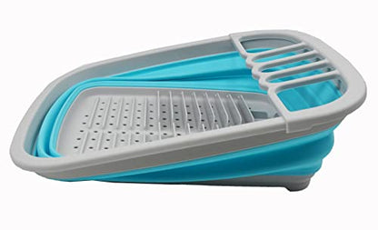 SAMMART 8L Collapsible Dish Drainer with Drainer Board - Foldable Drying Rack Set - Portable Dinnerware Organizer - Space Saving Kitchen Storage Tray