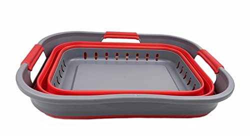 SAMMART 19L Super Mini Collapsible 3 Handled Plastic Basket - Foldable Pop Up Storage Container/Organizer - Space Saving Hamper/Basket
