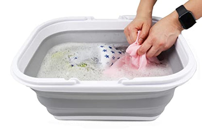 SAMMART Collapsible Basket with Handle (15L Collapsible Basket with Handle (White/Grey))
