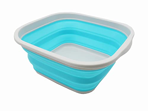 SAMMART 5.5L Collapsible Tub - Foldable Dish Tub - Portable Washing Basin - Space Saving Plastic Washtub (Grey/Cyanine)