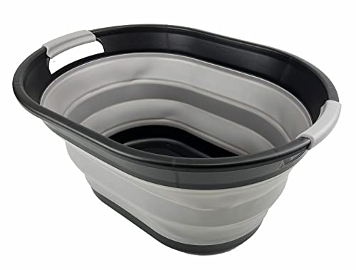 SAMMART 28L Oval Collapsible Plastic Laundry Basket - Portable Pop Up Storage Container/Organizer - Foldable Washing Tub - Space Saving Hamper/Basket