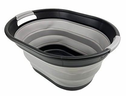 SAMMART 28L Oval Collapsible Plastic Laundry Basket - Portable Pop Up Storage Container/Organizer - Foldable Washing Tub - Space Saving Hamper/Basket