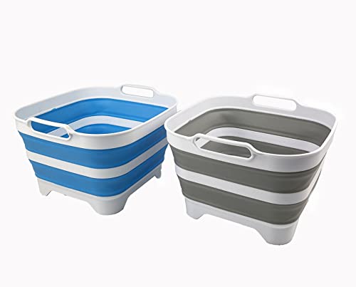 SAMMART 10L Collapsible Dishpan with Draining Plug - Foldable Washing Basin - Portable Dish Washing Tub - Space Saving Kitchen Storage Tray