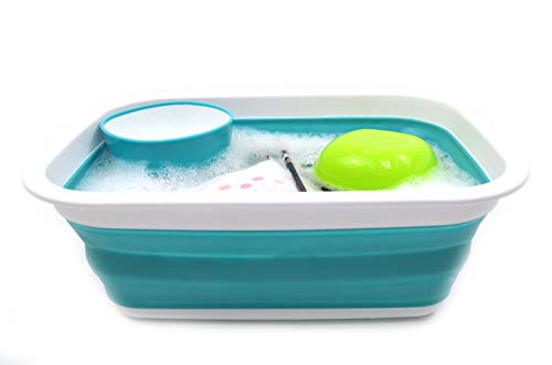 SAMMART 2 pcs Set : 42L Collapsible Plasic Laundry Basket & 9.2L Collapsible RectangularTub