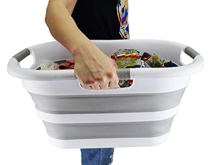 SAMMART 30L Collapsible Plastic Laundry Basket - Foldable Laundry Washing Tub/Container - Portable Laundry Hamper/Organizer - Pop Up Saving