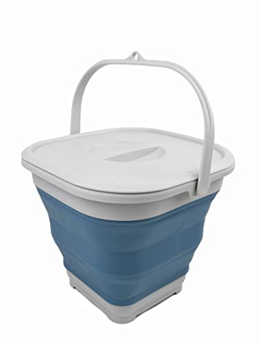 SAMMART 5.5L Collapsible Square Handy Bucket with Lid/Foldable SquareWater Pail/Portable Tub with Handle & Lid