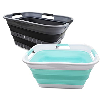 SAMMART 30L Collapsible Plastic Laundry Basket + Collapsible Washing Tub-Foldable Pop Up Storage Container/Organizer-Portable Washing Tub- Space Saving Hamper/Basket