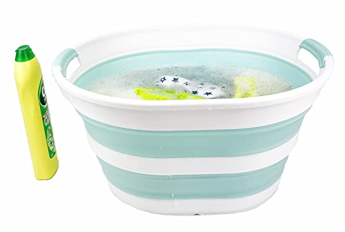 SAMMART 23L Collapsible Plastic Laundry Basket - Oval Tub - Foldable Storage Container/Organizer - Portable Washing Tub - Space Saving Laundry Hamper