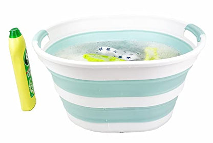 SAMMART 23L Collapsible Plastic Laundry Basket - Oval Tub - Foldable Storage Container/Organizer - Portable Washing Tub - Space Saving Laundry Hamper