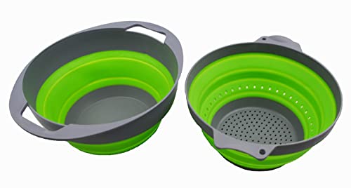 Collapsible TPE/PP Colander & Bowl Set - Foldable Washing Basin - Portable Dish Washing Tub - Space Saving Kitchen Storage Tray