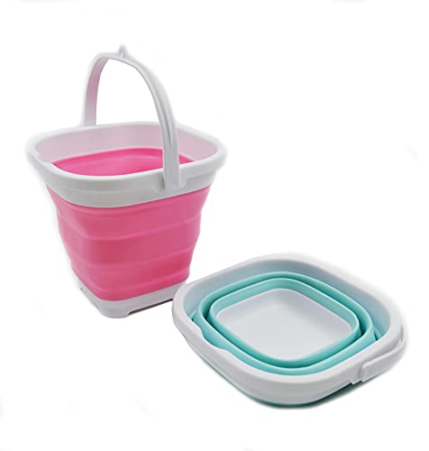 SAMMART 2.6L Super Mini Sqare Collapsible Plastic Bucket - Foldable Square Tub - Portable Fishing Water Pail - 2 pieces box pack