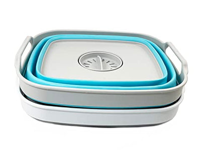 SAMMART 7.5L Collapsible Dishpan with Draining Plug - Foldable Washing Basin - Portable Dish Washing Tub - Space Saving