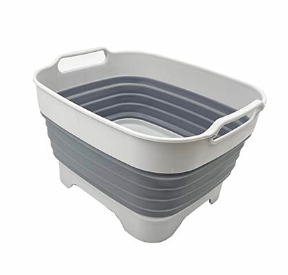 SAMMART 7.5L Collapsible Dishpan with Draining Plug - Foldable Washing Basin - Portable Dish Washing Tub - Space Saving Kitchen Storage Tub