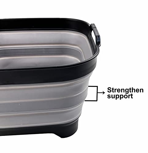 SAMMART 10L (2.64 Gallon) Collapsible Dishpan with Draining Plug - Foldable Washing Basin - Portable Dish Washing Tub - Space Saving Kitchen Storage Tray