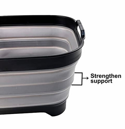 SAMMART 10L (2.64 Gallon) Collapsible Dishpan with Draining Plug - Foldable Washing Basin - Portable Dish Washing Tub - Space Saving Kitchen Storage Tray