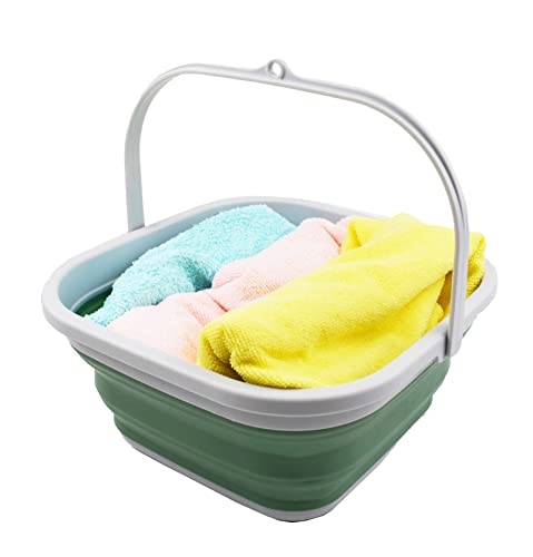 SAMMART 5.5L Collapsible Square Handy Bucket/Foldable SquareWater Pail/Portable Tub with Handle. (Grey/Dark Sea Green)