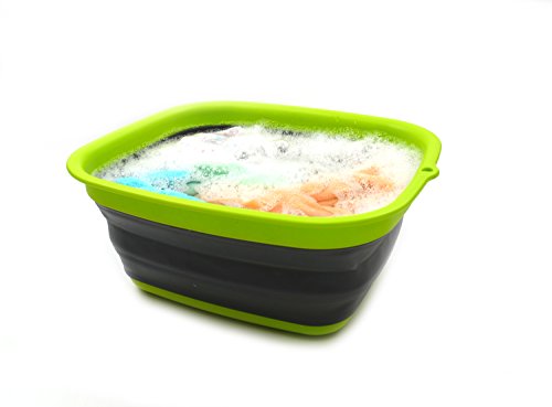 SAMMART 2pcs Set of 7.7L Collapsible Plastic Tub & 8L Collapsible Dish Drainer with Drainer Board-Foldable Drying Rack Set-Portable Organizer-Space Saving
