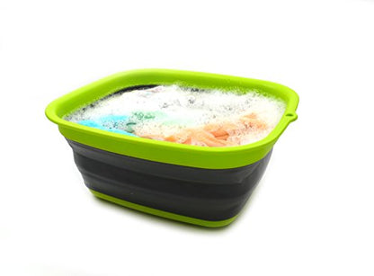 SAMMART 2pcs Set of 7.7L Collapsible Plastic Tub & 8L Collapsible Dish Drainer with Drainer Board-Foldable Drying Rack Set-Portable Organizer-Space Saving