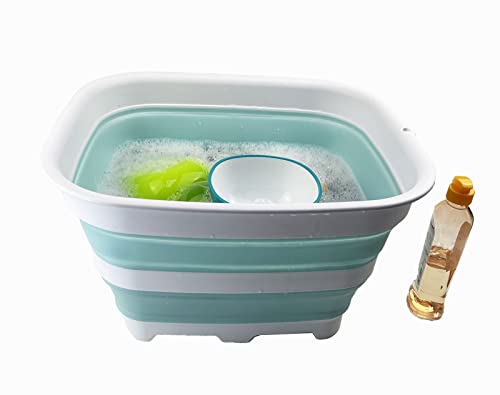 SAMMART 15L Collapsible Dishpan with Draining Plug - Foldable Washing Basin - Portable Dish Washing Tub - Space Saving Kitchen Storage Tray