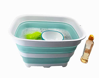 SAMMART 15L Collapsible Dishpan with Draining Plug - Foldable Washing Basin - Portable Dish Washing Tub - Space Saving Kitchen Storage Tray