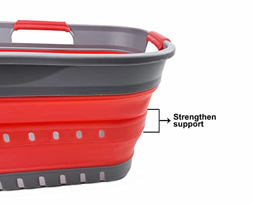 SAMMART 19L Super Mini Collapsible 3 Handled Plastic Basket - Foldable Pop Up Storage Container/Organizer - Space Saving Hamper/Basket