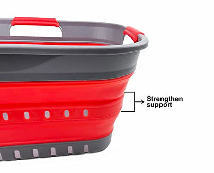 SAMMART 19L Super Mini Collapsible 3 Handled Plastic Basket - Foldable Pop Up Storage Container/Organizer - Space Saving Hamper/Basket