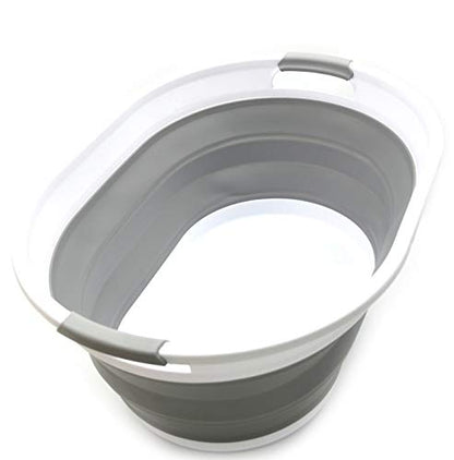 SAMMART Collapsible Plastic Laundry Basket - Oval Tub/Basket - Foldable Storage Container/Organizer - Portable Washing Tub - Space Saving Laundry Hamper