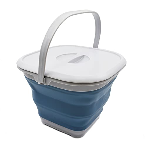 SAMMART 8.5L Collapsible Square Handy Bucket with Lid/Foldable SquareWater Pail with Lid/Portable Tub with Handle and Lid. Size 31x31cm