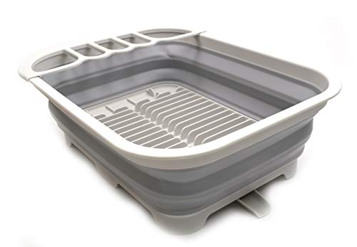 SAMMART Collapsible Dish Drainer with Swivel Spout - Foldable Drying Rack - Portable Dinnerware Organizer - Space Saving Kitchen Storage Tray