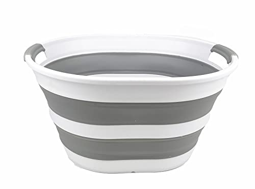 SAMMART Collapsible Laundry Basket (23L Collapsible Laundry Basket (White/Grey))