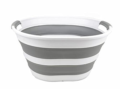 SAMMART Collapsible Laundry Basket (23L Collapsible Laundry Basket (White/Grey))