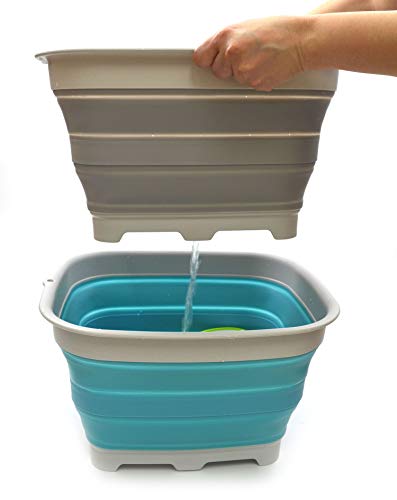 SAMMART 15L Collapsible Dishpan with Draining Plug - Foldable Washing Basin - Portable Dish Washing Tub - Space Saving Kitchen Storage Tray