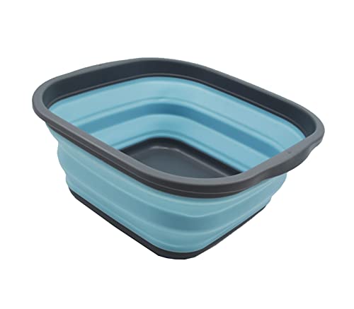 SAMMART 5.5L Collapsible Tub - Foldable Dish Tub - Portable Washing Basin - Space Saving Plastic Washtub (Grey/Sea Angel)