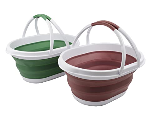 SAMMART 11L Collapsible Basket with Handle - Portable Outdoor Picnic Basket/Crater - Foldable Shopping Bag - Space Saving Storage Container