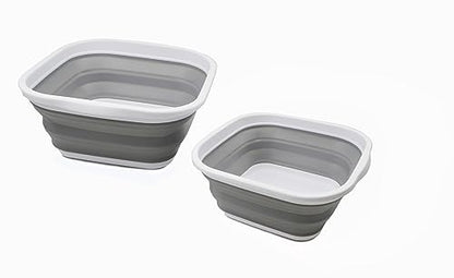 SAMMART 2 pcs Collapsible Tub Set (5.5L + 10L)-Dishpan-Foldable Washing Basin-Portable Dish Washing Tub-Space Saving Kitchen Storage Tray