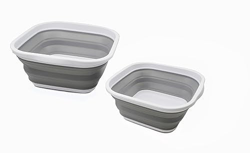 SAMMART 2 pcs Collapsible Tub Set (5.5L + 10L)-Dishpan-Foldable Washing Basin-Portable Dish Washing Tub-Space Saving Kitchen Storage Tray