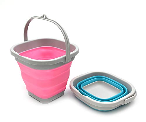 SAMMART Set of 2-2.6L Super Mini Sqare Collapsible Plastic Bucket - Foldable Square Tub - Portable Fishing Water Pail - Space Saving Outdoor Waterpot