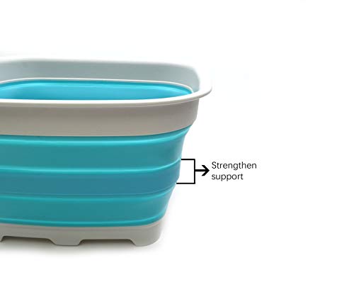 SAMMART 15L Collapsible Dishpan with Draining Plug - Foldable Washing Basin - Portable Dish Washing Tub - Space Saving Kitchen Storage Tray