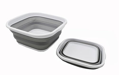SAMMART 2 pcs Collapsible Tub Set (5.5L + 10L)-Dishpan-Foldable Washing Basin-Portable Dish Washing Tub-Space Saving Kitchen Storage Tray