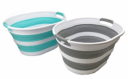 SAMMART 23L Collapsible Plastic Laundry Basket - Oval Tub - Foldable Storage Container/Organizer - Portable Washing Tub - Space Saving Laundry Hamper