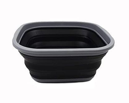 SAMMART 5.5L Collapsible Tub - Foldable Dish Tub - Portable Washing Basin - Space Saving Plastic Washtub (Dark Grey/Black)