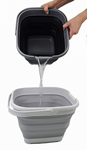 SAMMART 10L Collapsible Rectangular Handy Basket/Bucket (Grey)