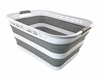 SAMMART Collapsible Laundry Basket (42L Collapsible Laundry Basket with Holes (White/Grey))
