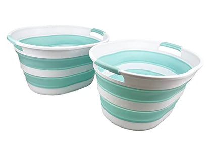 SAMMART 23L Collapsible Plastic Laundry Basket - Oval Tub - Foldable Storage Container/Organizer - Portable Washing Tub - Space Saving Laundry Hamper