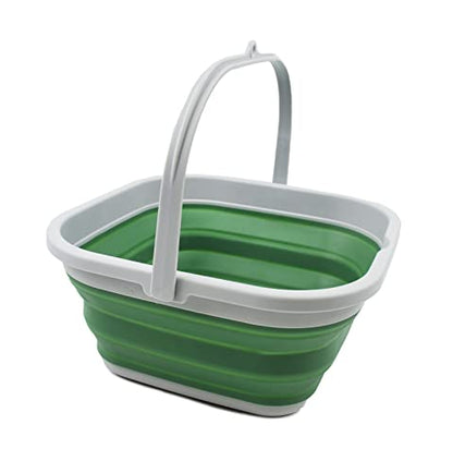 SAMMART 5.5L Collapsible Square Handy Bucket/Foldable SquareWater Pail/Portable Tub with Handle. (Grey/Dark Sea Green)