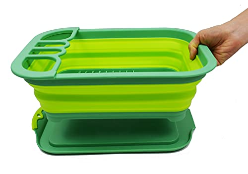 SAMMART 7.5L Collapsible Dish Drainer with Drainer Board - Foldable Drying Rack Set - Portable Dinnerware Organizer - Space Saving Kitchen Storage Tray