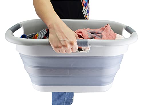 SAMMART 30L Collapsible Plastic Laundry Basket - Foldable Laundry Washing Tub/Container - Portable Laundry Hamper/Organizer - Pop Up Saving