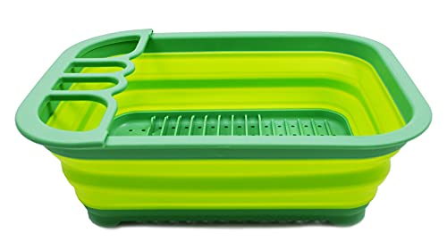 SAMMART 7.5L Collapsible Dish Drainer with Drainer Board - Foldable Drying Rack Set - Portable Dinnerware Organizer - Space Saving Kitchen Storage Tray