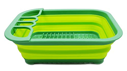 SAMMART 7.5L Collapsible Dish Drainer with Drainer Board - Foldable Drying Rack Set - Portable Dinnerware Organizer - Space Saving Kitchen Storage Tray