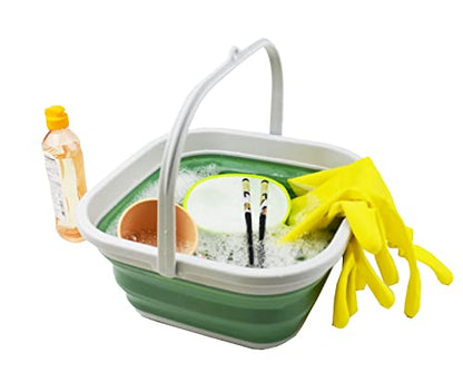 SAMMART 5.5L Collapsible Square Handy Bucket/Foldable SquareWater Pail/Portable Tub with Handle. (Grey/Dark Sea Green)